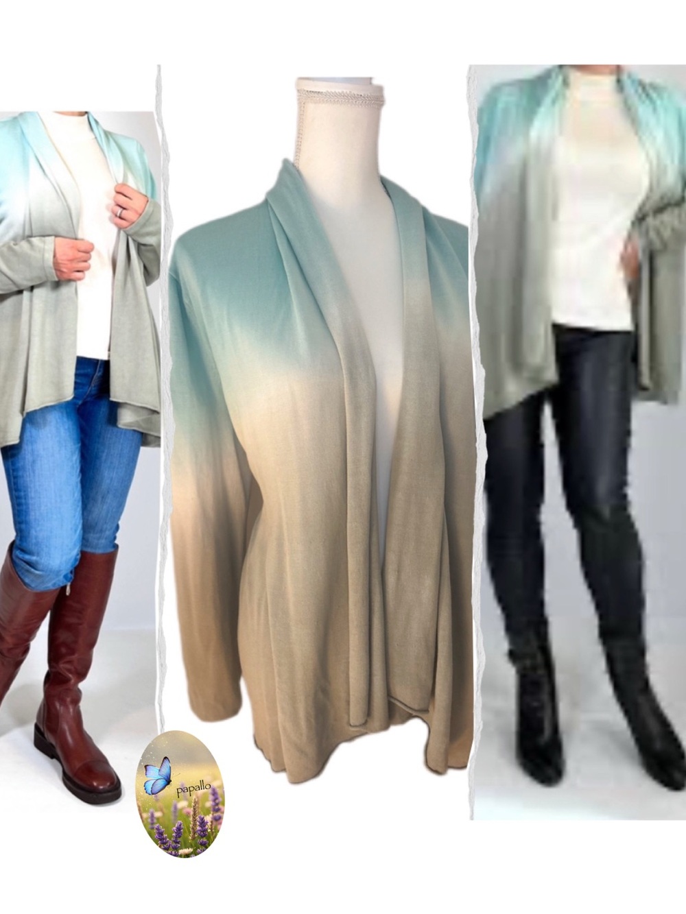 Lafayette 148 NY Teal to Taupe Ombre Cardigan Sz L EXCELLENT CONDITION